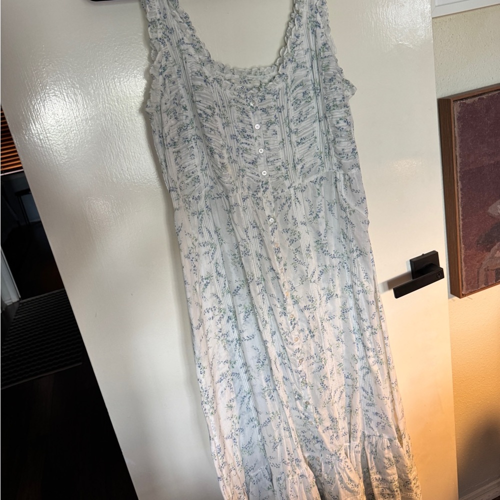 Doen White Dress with Blue and Green Floral Motif